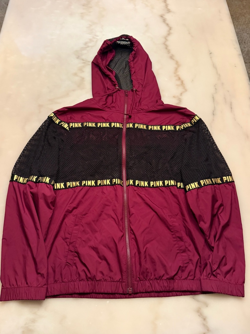 PINK Victoria's Secret Burgundy and Black Hooded Windbreaker